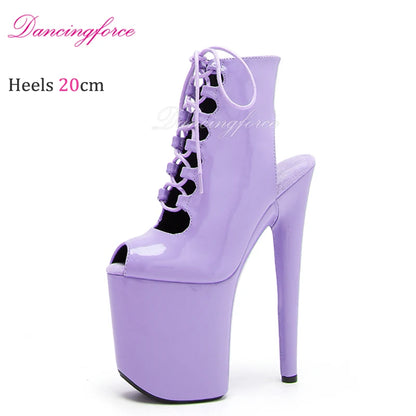 20cm 8inch High Heeled Shoes Fuchsia Pat Platform Ankle Boots Pole Dancing Stripper Shoes