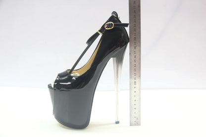 2024 Ultra-high skinny heels 22cm patent skin fish mouth 19cm single shoe runway sexy big size women's shoes sky high 34-43yards