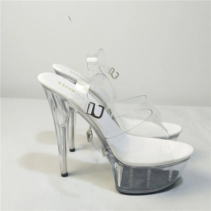 Full transparent crystal 15-17cm high heel pole dancing/star/model shoes, summer banquet stage sandals