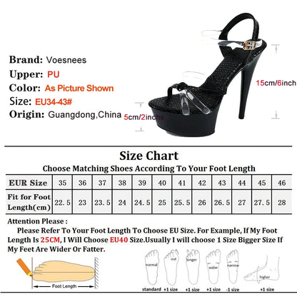 Summer Runway Model Sandals Women Platform 15CM Thin High Heels Sexy Narrowband Buckle Nightclub Party Sandals Pole Dance Shoes