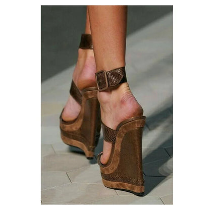 Patchwork Buckle Platform Sandals Thin High Heel Peep Toe Fashion Sexy Cool 2025 Summer Big Size Woman Shoes Zapatillas Mujer