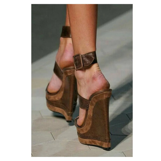 Patchwork Buckle Platform Sandals Thin High Heel Peep Toe Fashion Sexy Cool 2025 Summer Big Size Woman Shoes Zapatillas Mujer