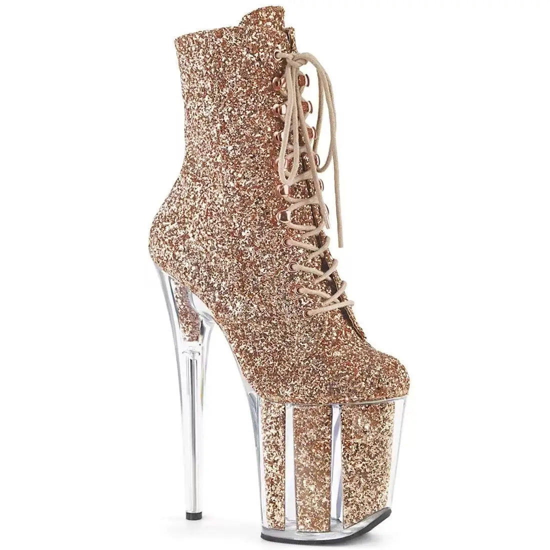 New INS Style 20CM Extreme High Heels Platform Boots Lace Up Sexy Pole Dancing Ankle Boots for Women Side Zip Botas Para Mujer