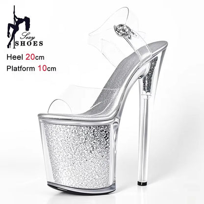 Pole Dancing Model Sandals New 20cm Sexy Transparent Platform Women Sandals Sequined Decoration Stiletto Banquet Nightclub Shoes