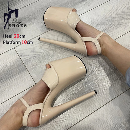 Black Women Shoes 20cm/8Inch Heel Black Sexy Super High Pole Dance Sandals Party High Heels  Platform Wedding Shoes Large Size