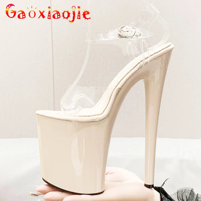 Platform Women's Sandals 20cm Ultra-high Heel Transparent Sexy Heels Stage Show Dress Shoes Crystal Women's Fine Heels Pumps