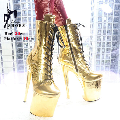 Magic Laser Color  Shiny Gold and Silver High Heels 20CM/8inches Platform Pole Dance Boot Women Model Catwalk Performance Shoes