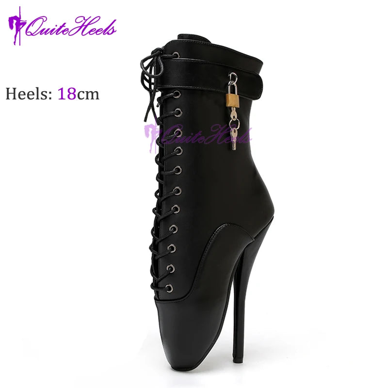 Mixed ColorsExotic Ballet Boots 18CM/7" High Heel Hoof Sole Strange Style Boots Women SM Games Sexy Fetish Ballet Lockable Shoes