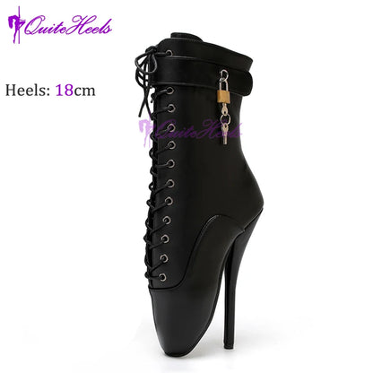 Mixed ColorsExotic Ballet Boots 18CM/7" High Heel Hoof Sole Strange Style Boots Women SM Games Sexy Fetish Ballet Lockable Shoes