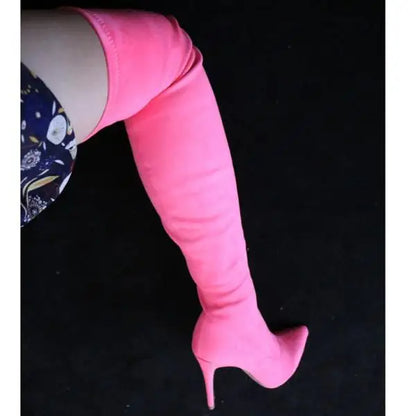 Sexy Boots Boots-Women Female Shoes  2025 Ladies Pointy High Heel Over-the-Knee Rubber Solid Pointed Toe Rome Slip-On Lace-Up Fl