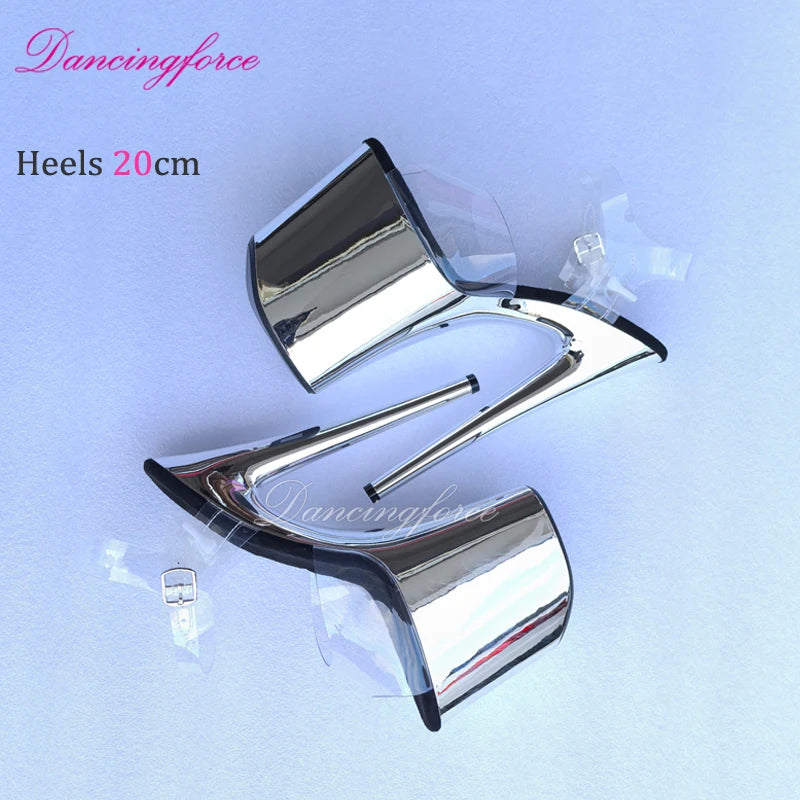 20CM/8inches Luxury Transparent TPU Upper Chrome Platform Pole Dance Shoes Women Sandals Stripper High Heels Open Toe