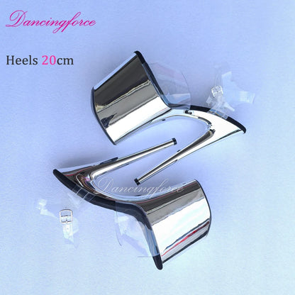 20CM/8inches Luxury Transparent TPU Upper Chrome Platform Pole Dance Shoes Women Sandals Stripper High Heels Open Toe