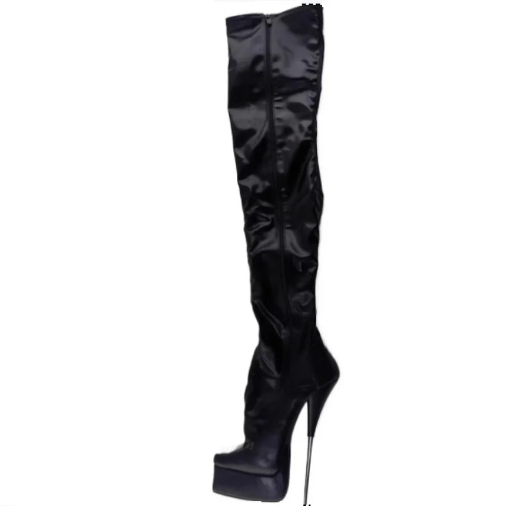 Women Thigh High Boots,Sexy 21cm Stiletto Metal Heel,Platform Long Botas,Unisex Pole Dancing Shoes,Side Zip,Gold,Custom Colors