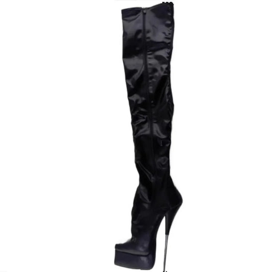 Women Thigh High Boots,Sexy 21cm Stiletto Metal Heel,Platform Long Botas,Unisex Pole Dancing Shoes,Side Zip,Gold,Custom Colors