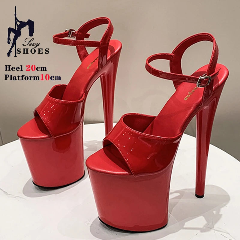 Black Women Shoes 20cm/8Inch Heel Black Sexy Super High Pole Dance Sandals Party High Heels  Platform Wedding Shoes Large Size