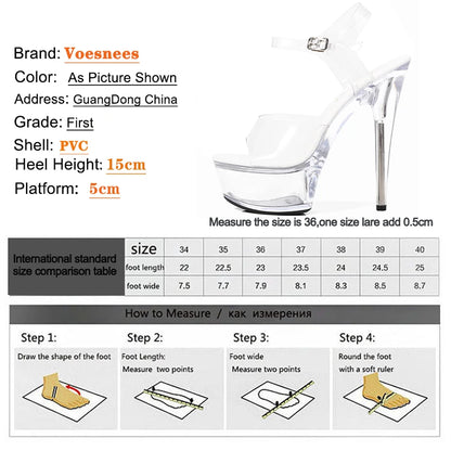 Girls Shoe for Party Club Stripper Heels Women Shoes Platforms High Heels Sandals15CM Stiletto Clear Sexy Pole Dance Pumps Plus