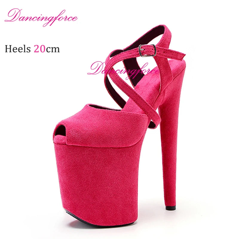8Inches 20cm Shiny Stripper Pole Dance Shoes Sexy Thick Insole Platform High Heels Women Summer Cross Strips Sandals Female